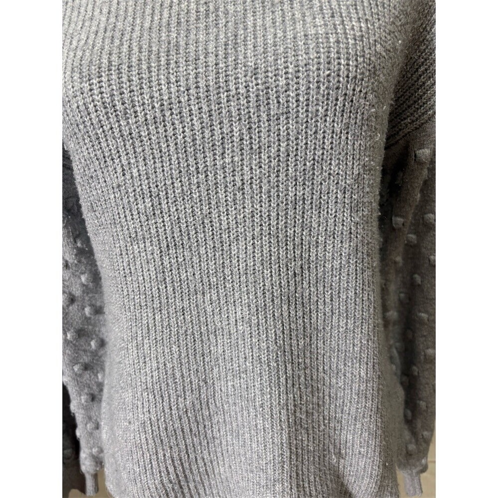 Vince Camuto Sweater Womens M Gray Mock Neck Pullover Textured Sleeves - Picture 2 of 10